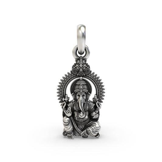 925 silver Vakratunda Ganesh pendant front view,
