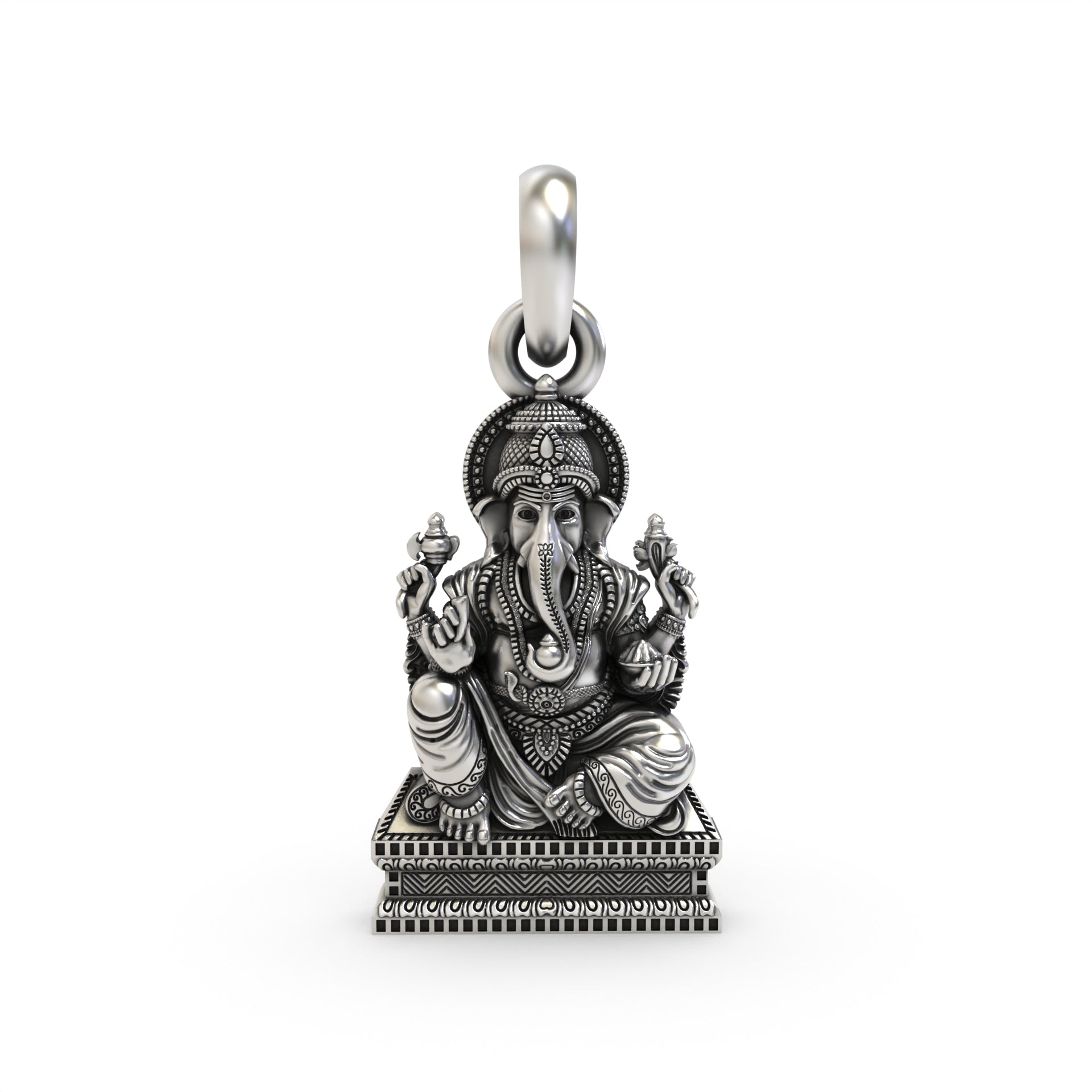 925 silver Chaturbhuj Ganpati pendant front view,