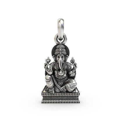 925 silver Chaturbhuj Ganpati pendant front view,