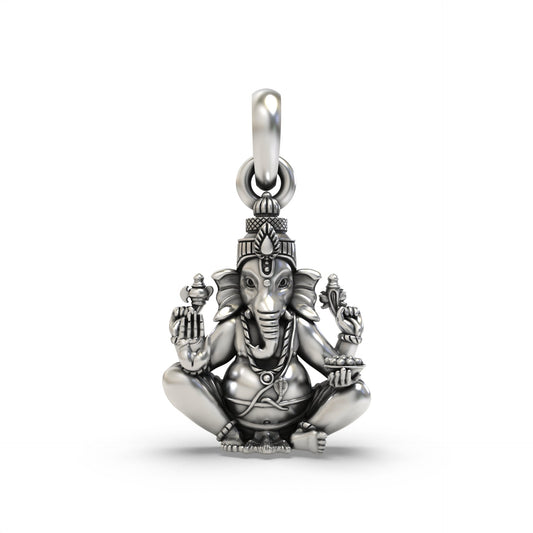 925 Silver Small Sitting Ganesha Pendant | Divine Religious Pendant