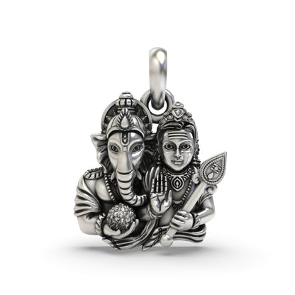 925 Silver Ganesh and Kartikeya Pendant | Divine Religious Pendant