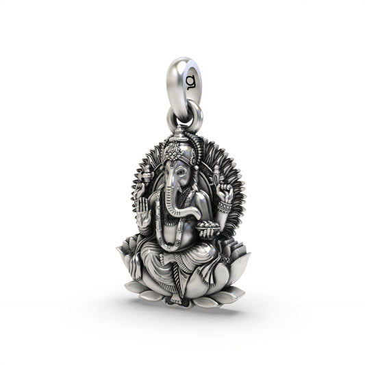 925 Silver Lord Ganesha on Lotus Pendant | Divine Religious Pendant