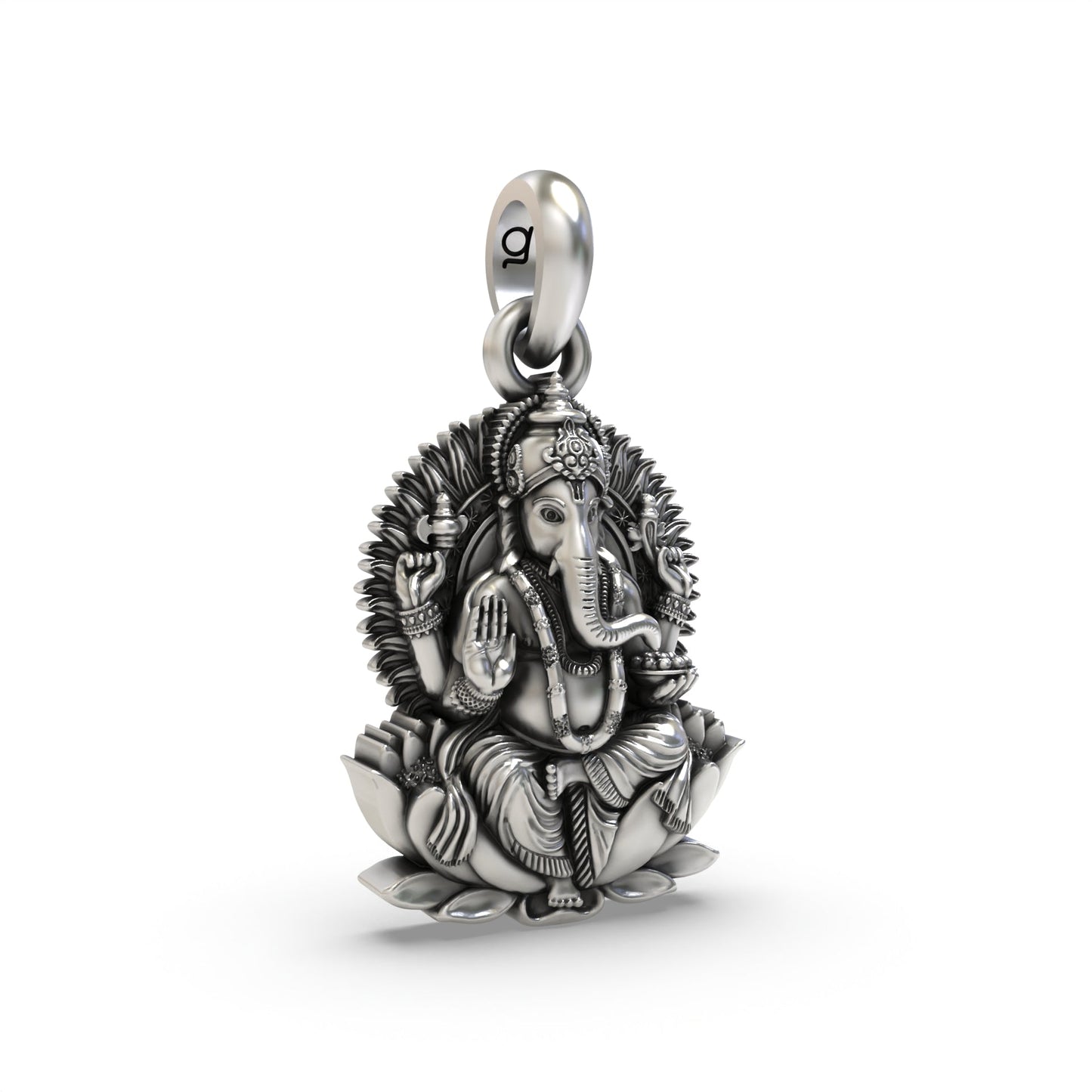 925 Silver Lord Ganesha on Lotus Pendant | Divine Religious Pendant
