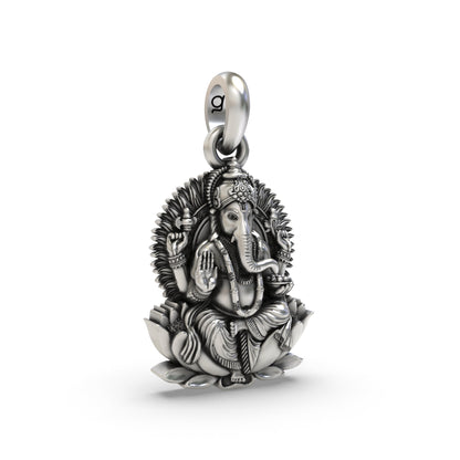 925 Silver Lord Ganesha on Lotus Pendant | Divine Religious Pendant