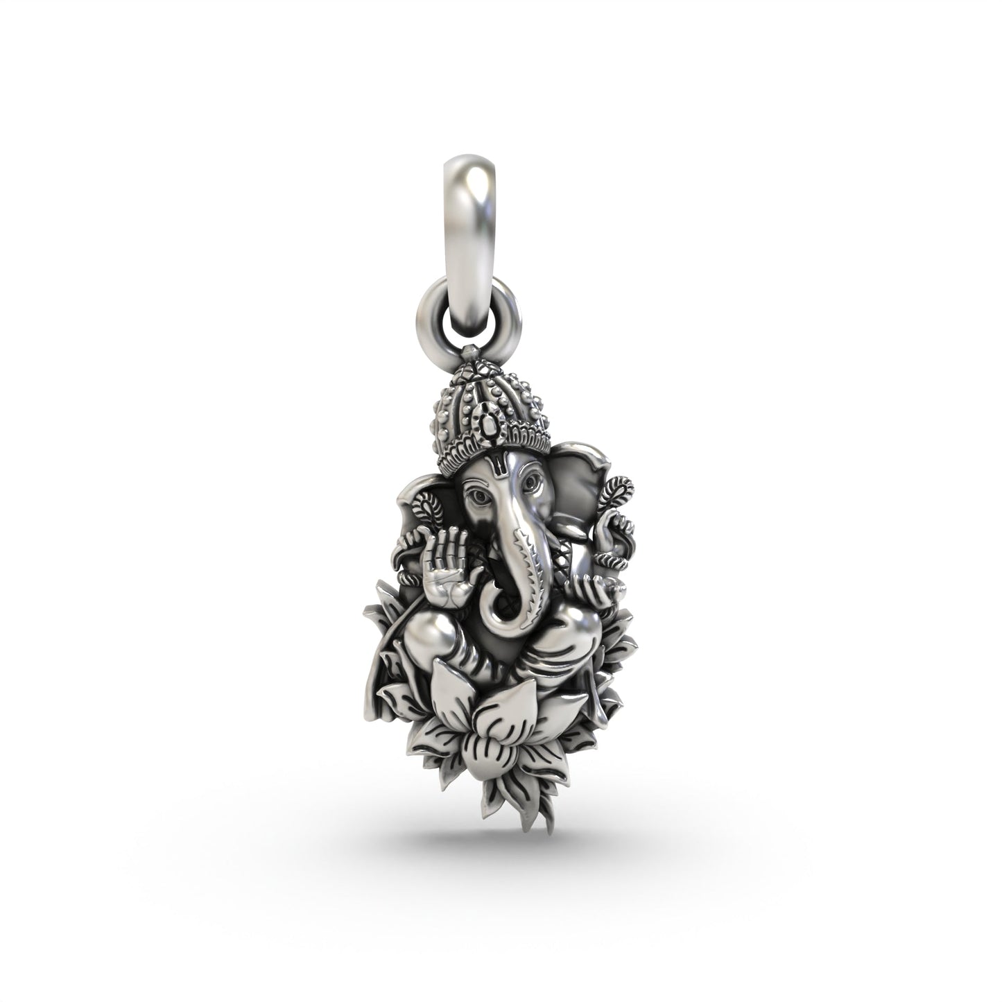 Ganesha Sitting on Lotus Flower Pendant | 925 Sterling Silver