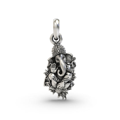 Ganesha Sitting on Lotus Flower Pendant | 925 Sterling Silver