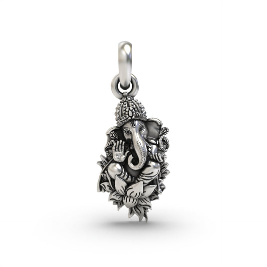 Ganesha Sitting on Lotus Flower Pendant | 925 Sterling Silver