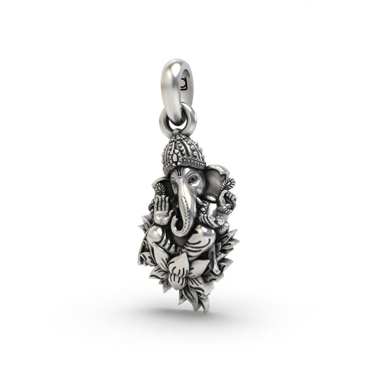 Ganesha Sitting on Lotus Flower Pendant | 925 Sterling Silver