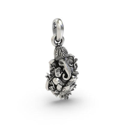 Ganesha Sitting on Lotus Flower Pendant | 925 Sterling Silver