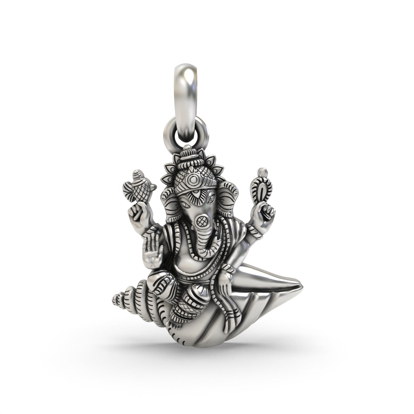 Ganesh Statue on a Shankh Pendant | 925 Sterling Silver