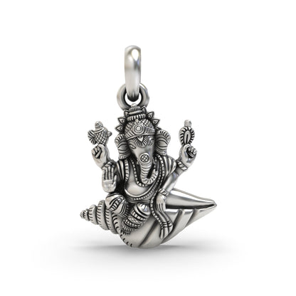 Ganesh Statue on a Shankh Pendant | 925 Sterling Silver