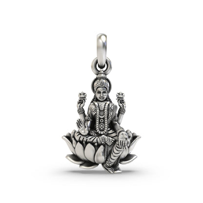 Sitting Lakshmiji on Lotus 925 Silver Pendant