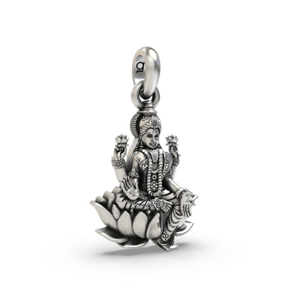 Sitting Lakshmiji on Lotus 925 Silver Pendant