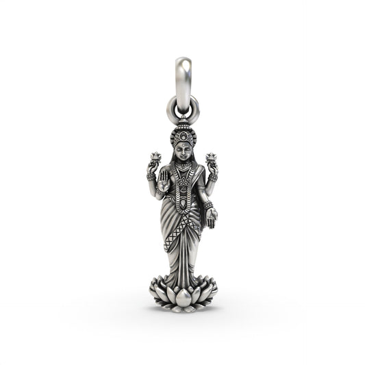 Standing Lakshmi on Lotus 925 Silver Pendant