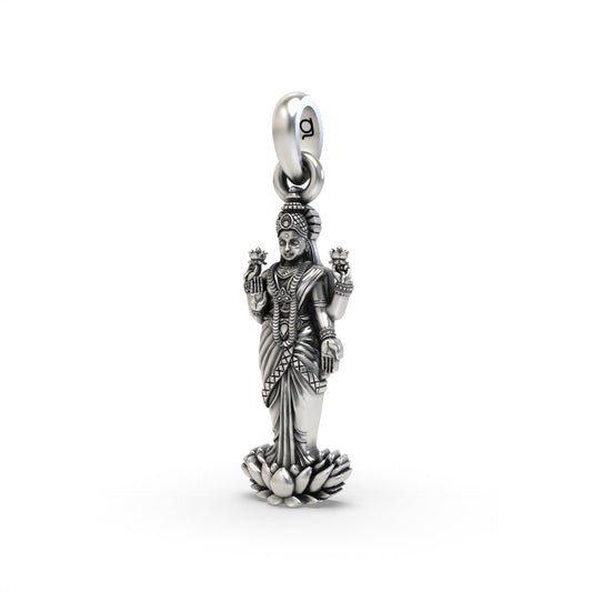 Standing Lakshmi on Lotus 925 Silver Pendant