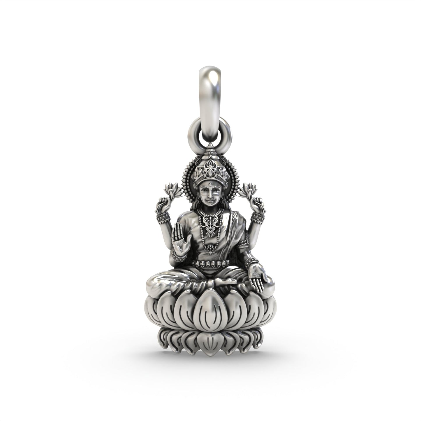 Maa Lakshmi on Lotus 925 Silver Pendant