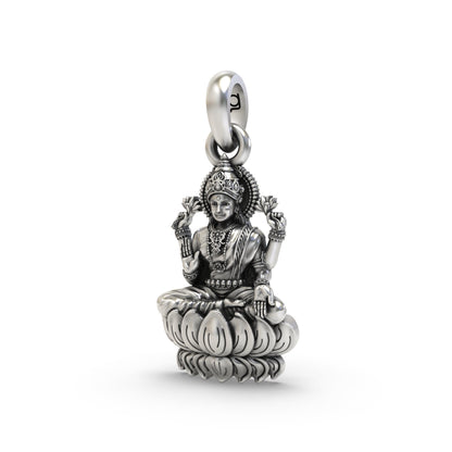 Maa Lakshmi on Lotus 925 Silver Pendant