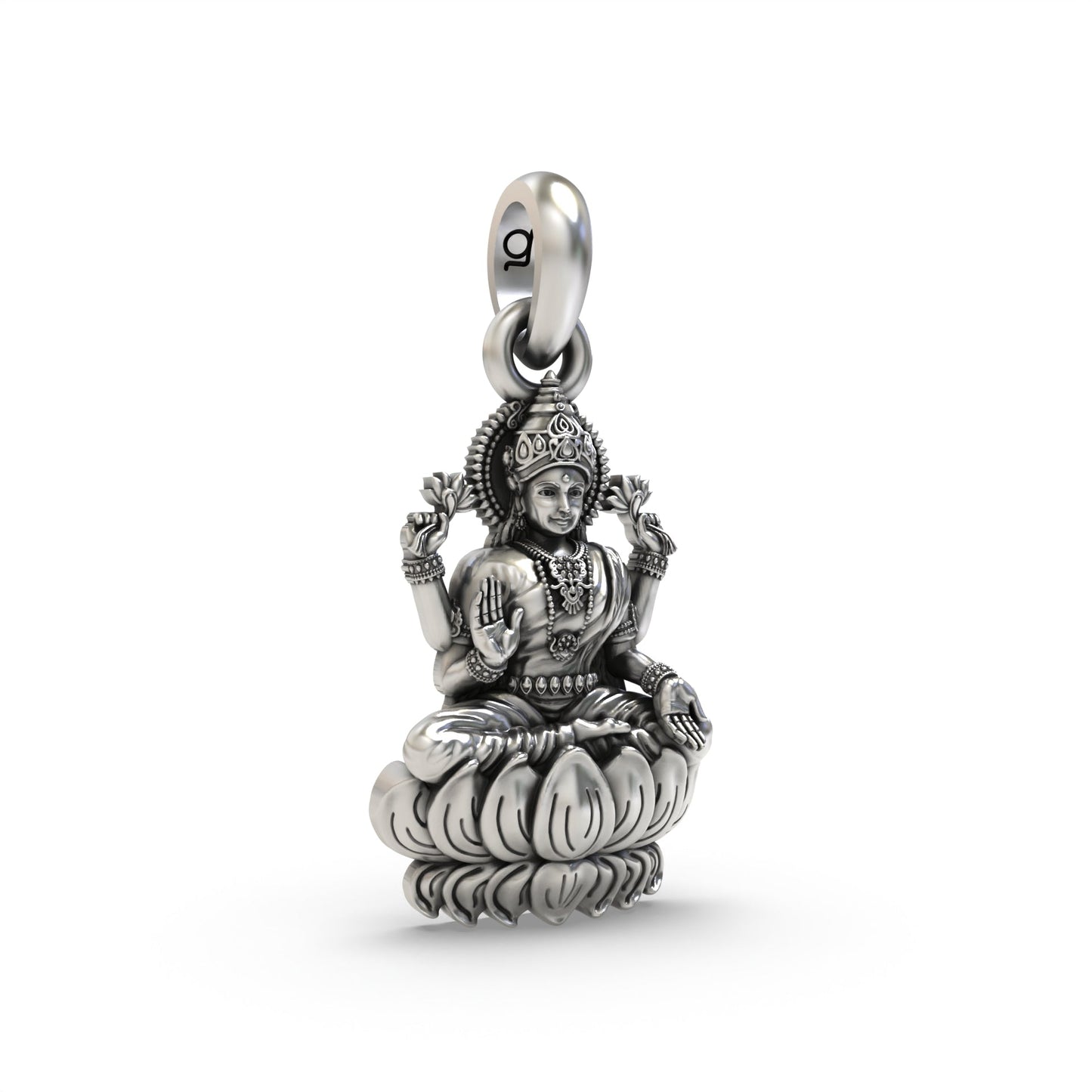 Maa Lakshmi on Lotus 925 Silver Pendant