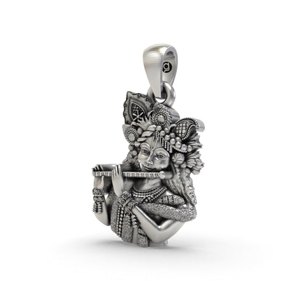 Hare Krishna oxidized silver pendant close-up