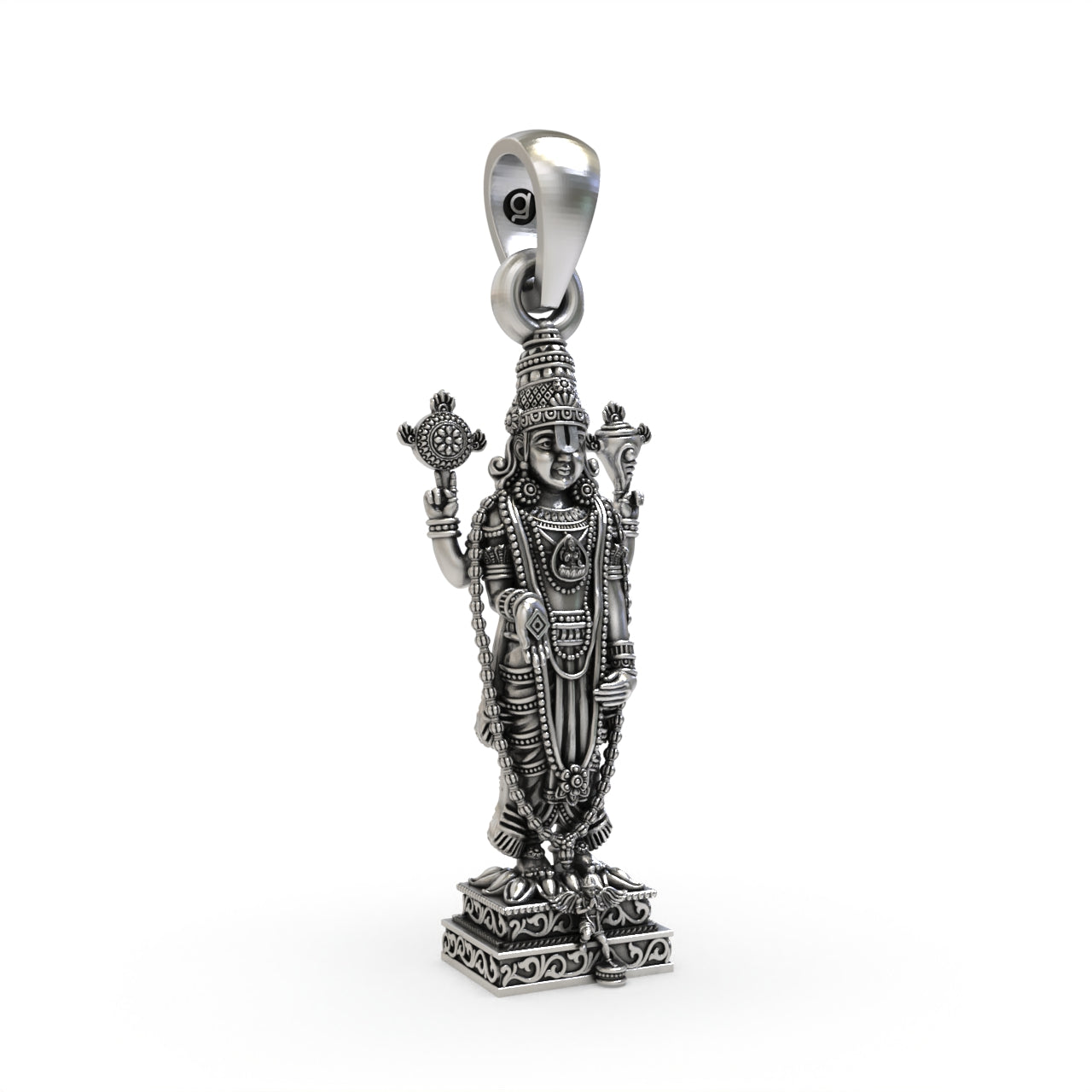 Oxidized Tirupati Balaji pendant craftsmanship angle,