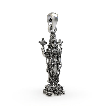 Oxidized Tirupati Balaji pendant craftsmanship angle,