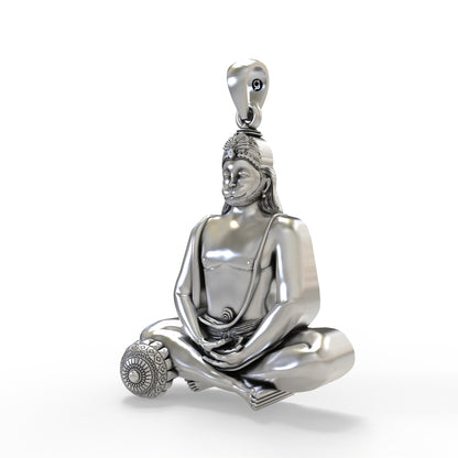 Moraribapu Meditating Hanumanji 925 Silver Pendant – Divine Strength & Devotion
