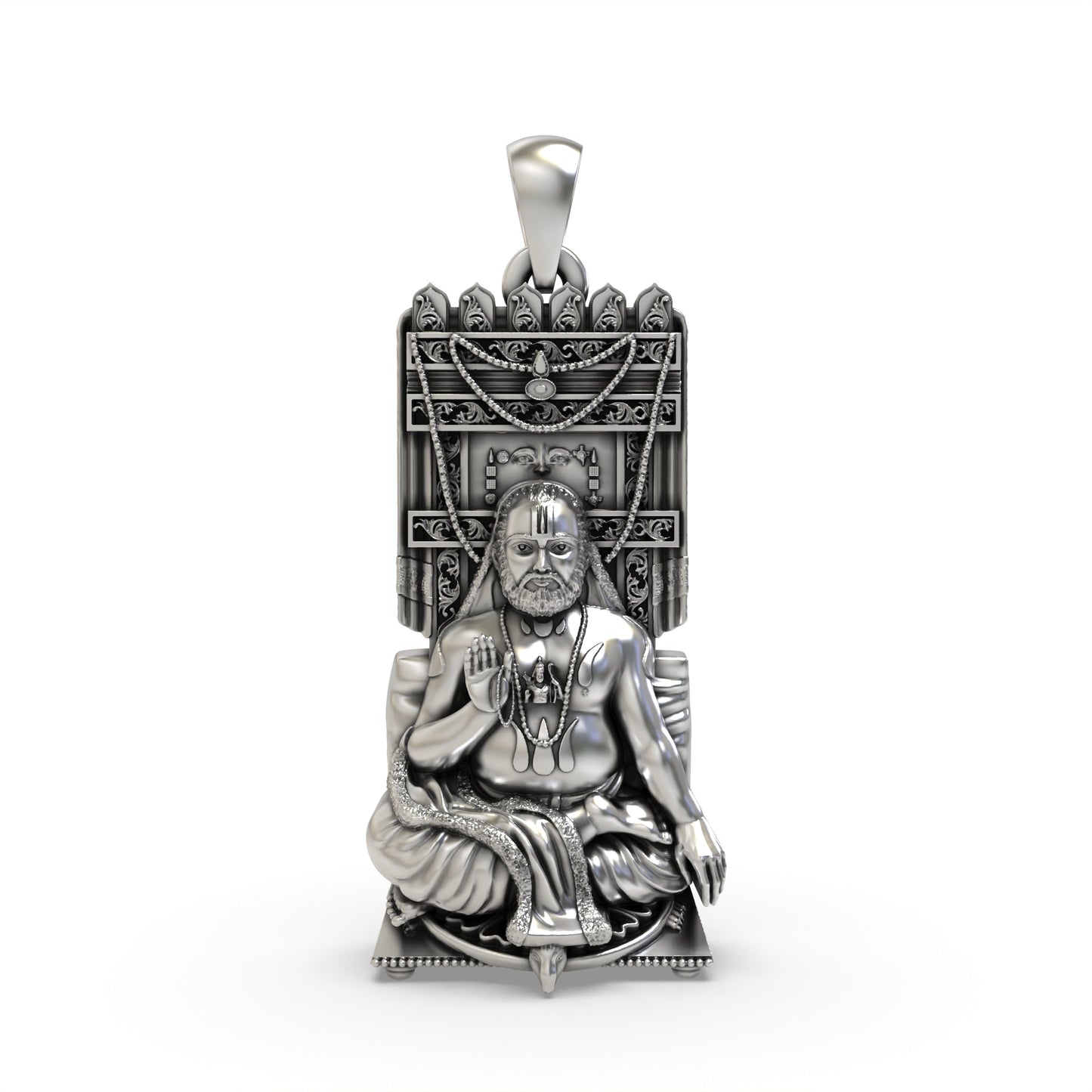 925 Oxidized Silver Raghavendra Tirtha Pendant – Guru Devotional Spiritual Jewelry