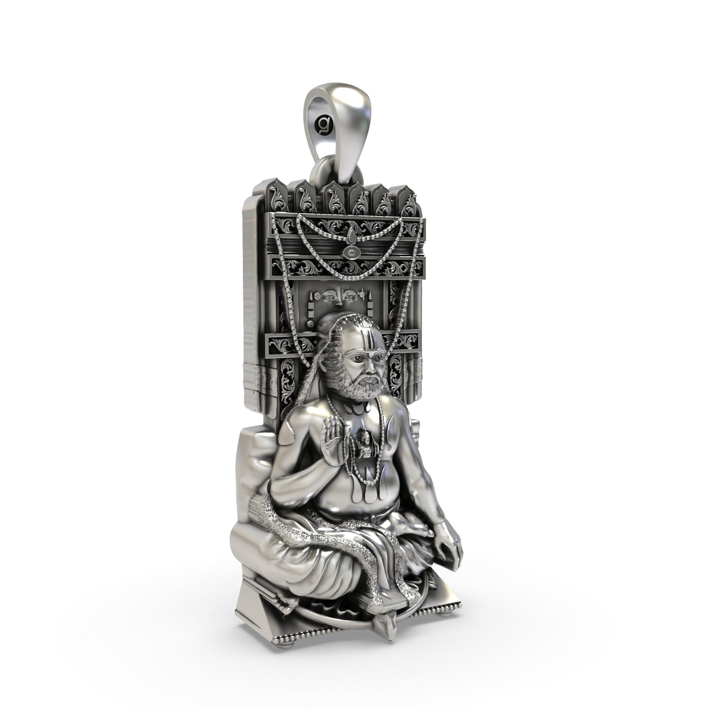 925 Oxidized Silver Raghavendra Tirtha Pendant – Guru Devotional Spiritual Jewelry