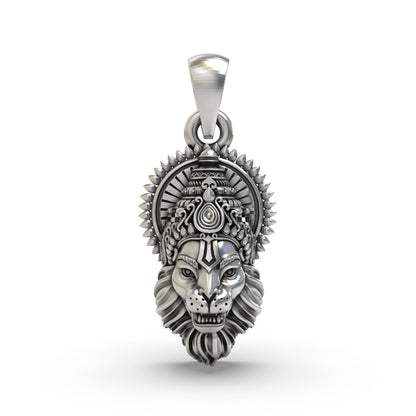 925 Silver Narasimha Face Pendant – Antique Oxidised Finish