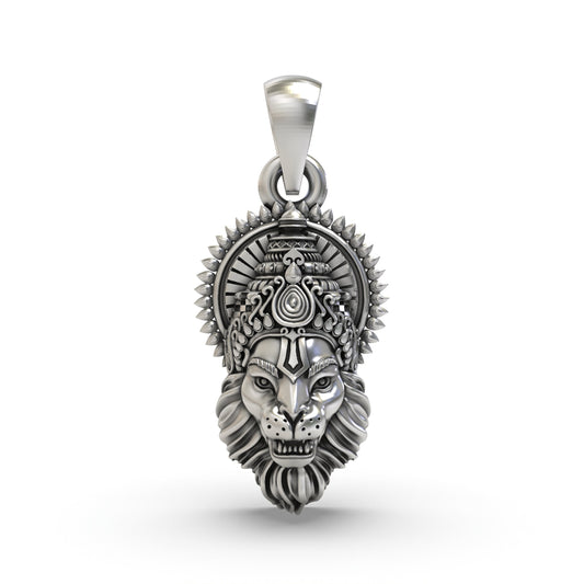 925 Silver Narasimha Face Pendant – Antique Oxidised Finish
