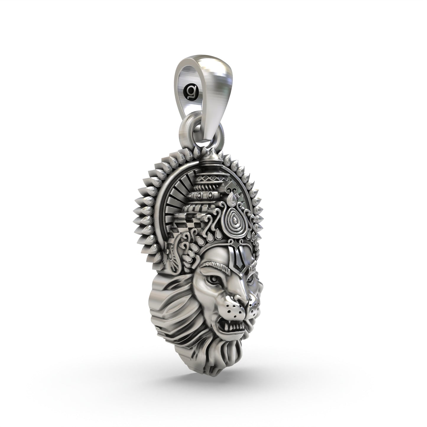 925 Silver Narasimha Face Pendant – Antique Oxidised Finish