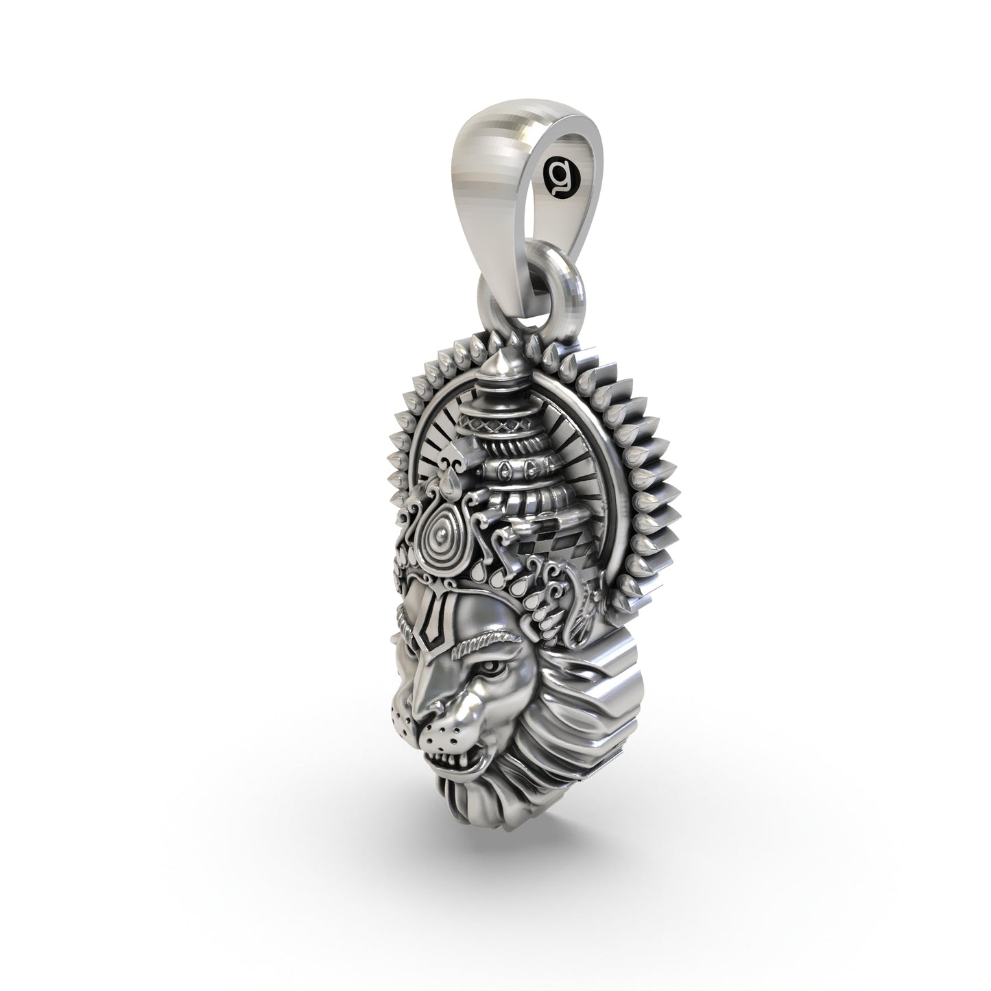 925 Silver Narasimha Face Pendant – Antique Oxidised Finish