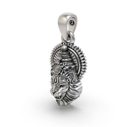 925 Silver Narasimha Face Pendant – Antique Oxidised Finish