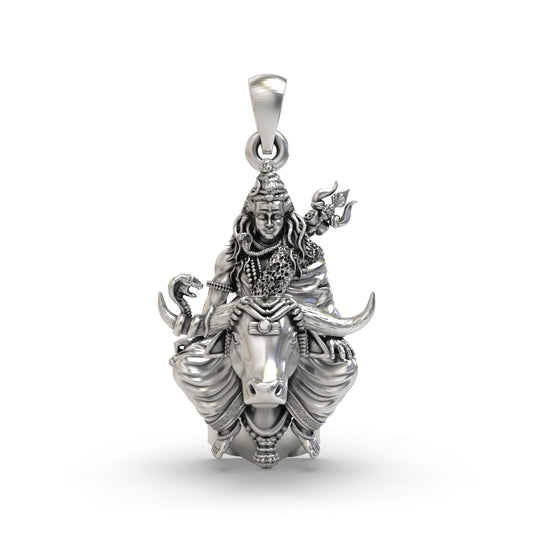 925 Silver Shiva on Nandi Pendant – Antique Oxidised Mahadev Jewelry