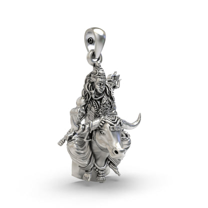 925 Silver Shiva on Nandi Pendant – Antique Oxidised Mahadev Jewelry