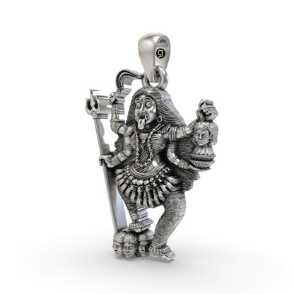 925 Silver Kali Maa Pendant – Oxidised Goddess Kali Devotional Jewelry