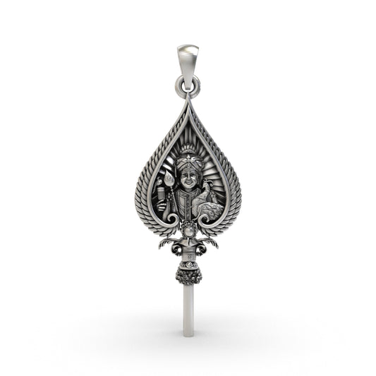 925 Silver Lord Murugan Face & Sacred Vel Pendant
