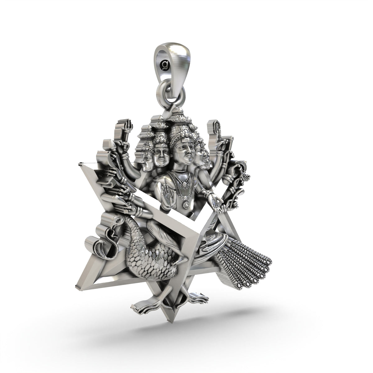 925 Silver Shanmukha Pendant – Six-Faced Lord Murugan Devotional Jewelry
