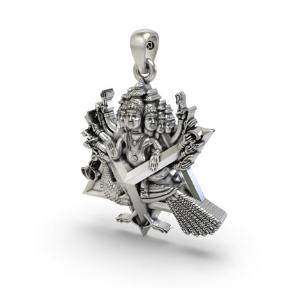 925 Silver Shanmukha Pendant – Six-Faced Lord Murugan Devotional Jewelry