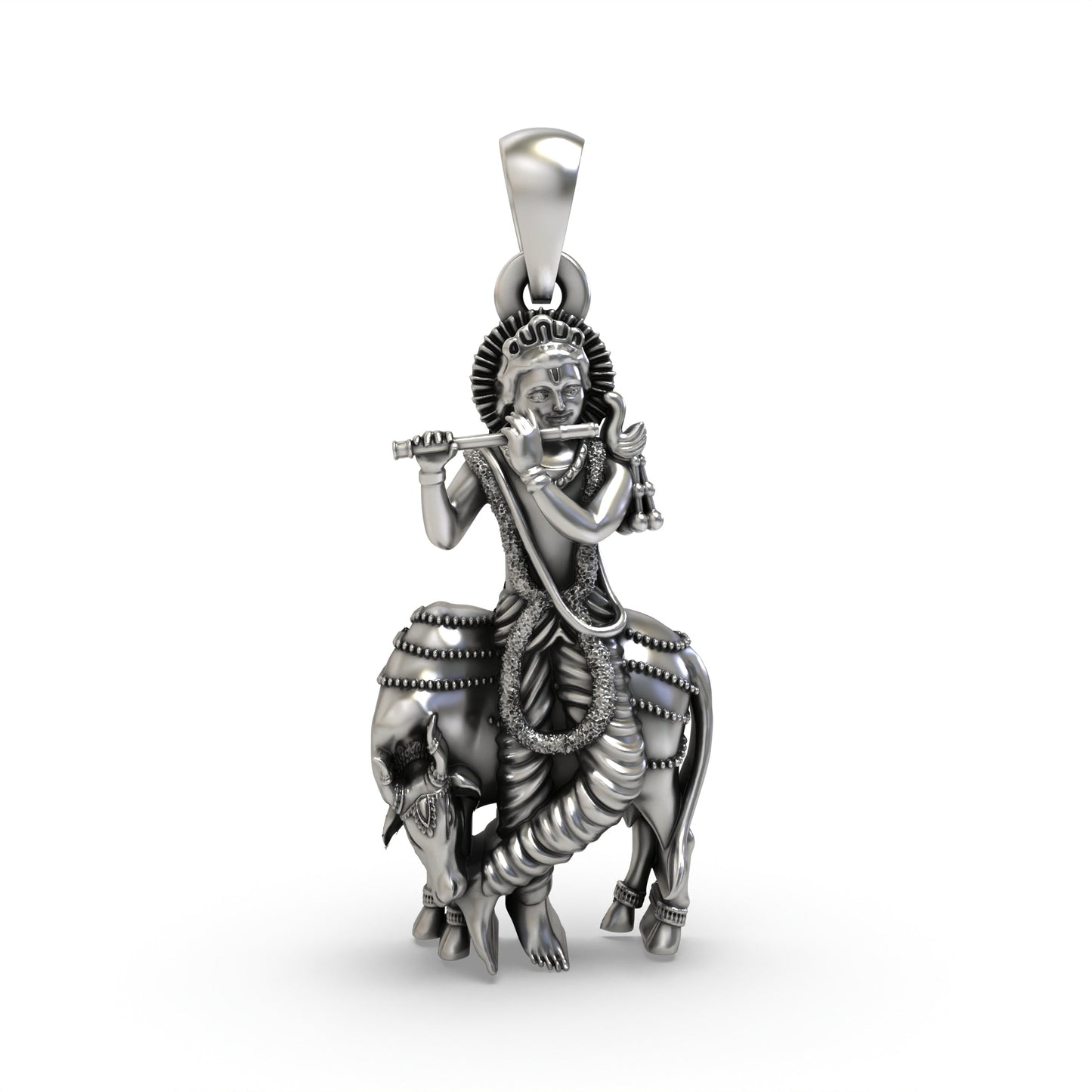 925 Silver Krishna with Cow Pendant – Gopala Govinda Venu Gopal Devotional Jewelry