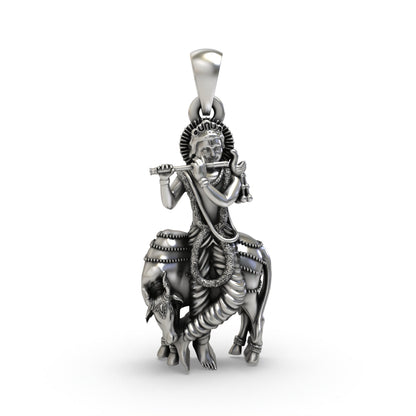 925 Silver Krishna with Cow Pendant – Gopala Govinda Venu Gopal Devotional Jewelry
