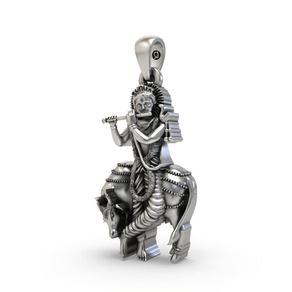 925 Silver Krishna with Cow Pendant – Gopala Govinda Venu Gopal Devotional Jewelry