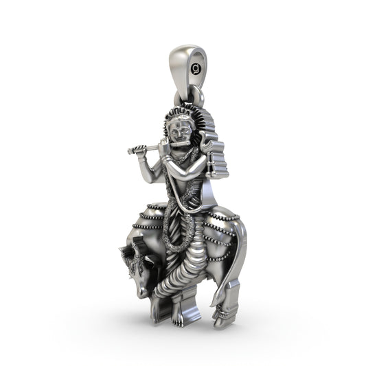 925 Silver Krishna with Cow Pendant – Gopala Govinda Venu Gopal Devotional Jewelry