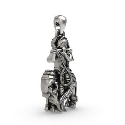 925 Silver Krishna with Cow Pendant – Gopala Govinda Venu Gopal Devotional Jewelry