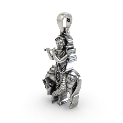 925 Silver Krishna with Cow Pendant – Gopala Govinda Venu Gopal Devotional Jewelry