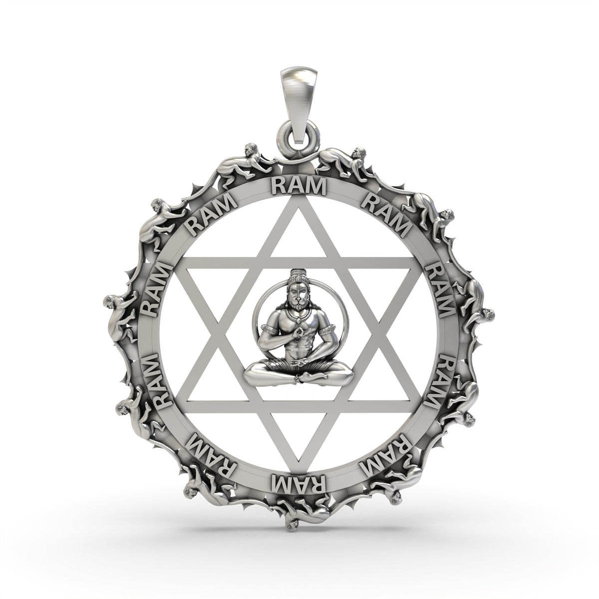 925 Silver Hanumanji with Star Pendant – Lord Hanuman Devotional Jewelry for Strength & Courage