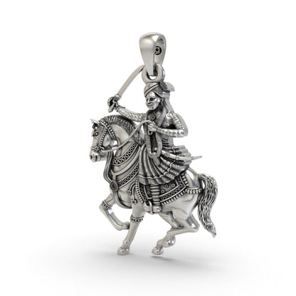 925 Silver Veer Tejaji Maharaj Pendant for Divine Warrior Blessings