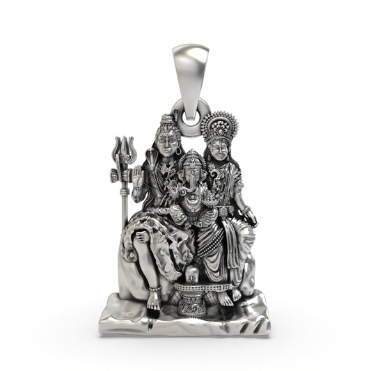 925 Silver Shiva Family Pendant – Lord Shiva, Parvati & Ganesha Devotional Jewelry