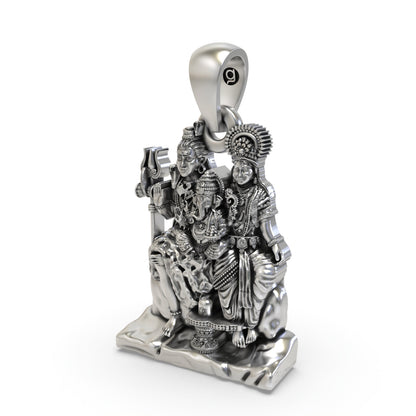 925 Silver Shiva Family Pendant – Lord Shiva, Parvati & Ganesha Devotional Jewelry