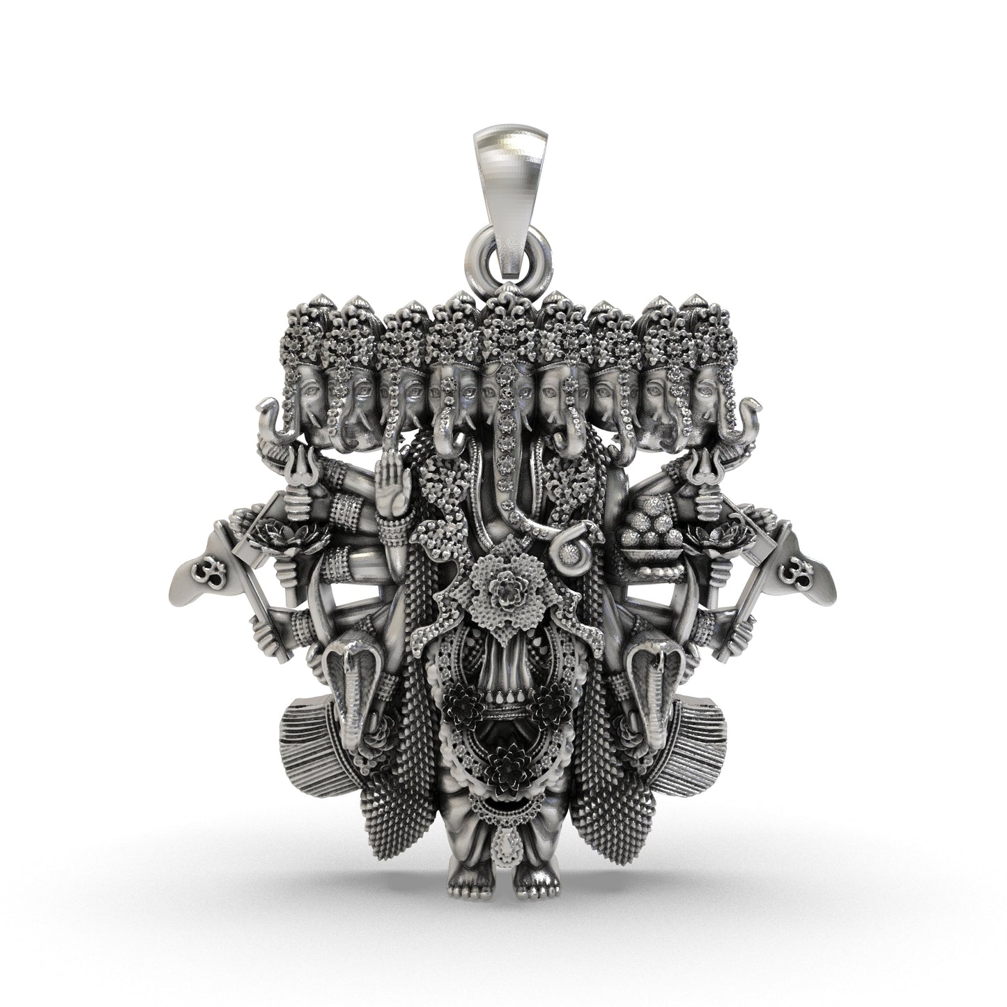 Divine Ganesh Nine Heads 925 Silver Pendant